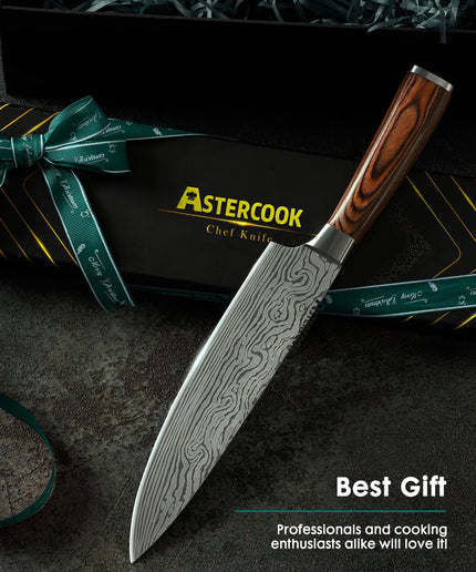 Astercook Chef Knife, 8 Inch Professional Kitchen Chef Knife, German High Carbon Stainless Steel Ultra Sharp Knife, Chefs Knives with Ergonomic Handle and Gift Box