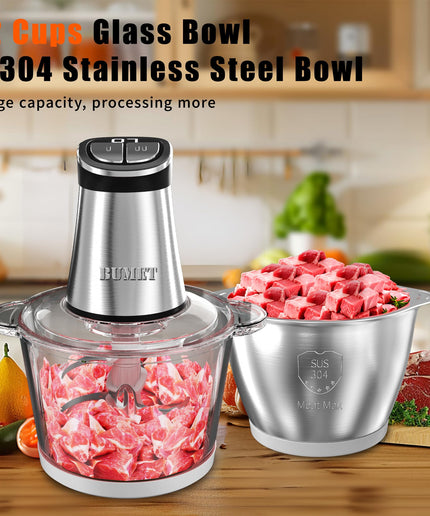 800W 2x12cups LED Timer Food Processor Electric Meat Grinder Small Food Chopper, Vegetable chopper 3 layers 6 blades for Mincing, and Puree for home use kitchen aid, for pet food,baby food by BUMET