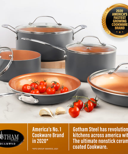 Gotham Steel 9.5 Inch Non Stick Frying Pans, Frying Pans Nonstick Skillet, Healthy and Non Toxic Ceramic Pan for Cooking, Nonstick Frying Pan, Oven Safe Skillet, Dishwasher Safe - Copper