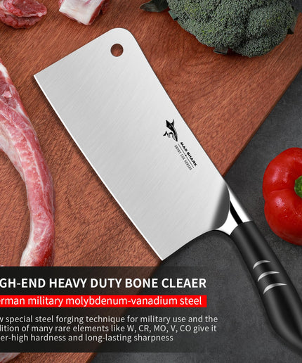 MAD SHARK High-end Meat Cleaver Knife 7.5 Inch, Best Professional Heavy Duty Bone Chopper, Butcher Knife for Meat Cutting, Chopping Knife, Bone Cutting Knife, Meat Bone Cutter, Chinese Cleaver Knife