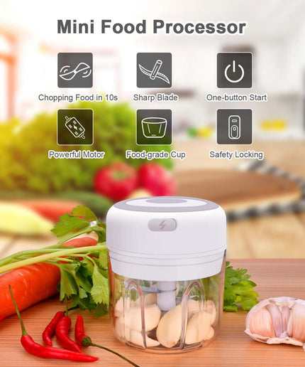 Garlic Chopper Electric Mini Food Chopper Electric Onion Chopper Mini Chopper Food Processor for Garlic, Onion, Vegetables, Ginger, Chili (White, 250Ml),Off-White