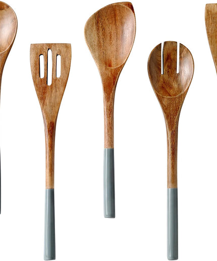 Wooden Spoons for Cooking, Set of 5 Wooden Utensils for Cooking, Nonstick Wooden Cooking Utensils, Kitchen Utensil Sets with Wooden Spoon Sets and Wooden Spatula - Grey