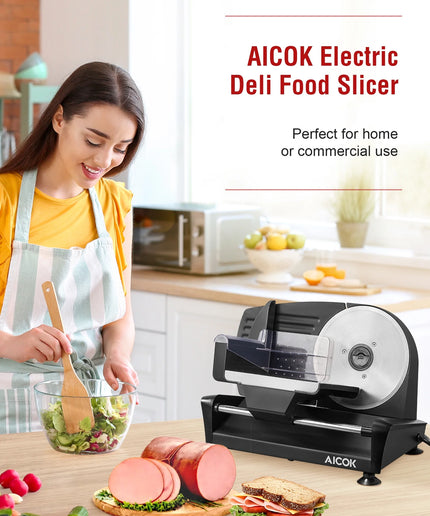 Meat Slicer 200W Electric Deli and Food Slicer with Two Removable 7.5" Stainless Steel Blade, 0 - 15 Mm Adjustable Thickness