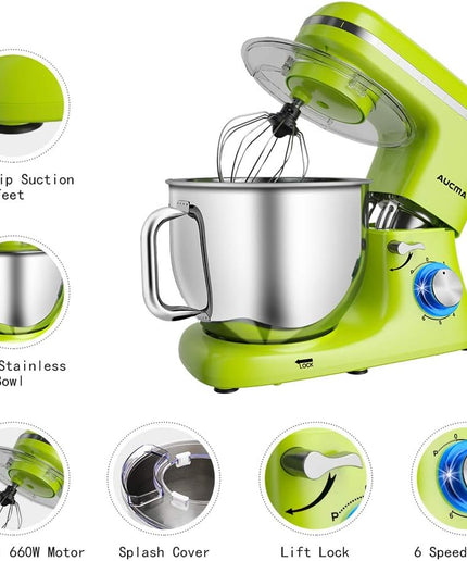 Stand Mixer,7.4Qt 6-Speed Tilt-Head Food Mixer, Electric Kitchen Mixer with Dough Hook, Wire Whip & Beater (Green)