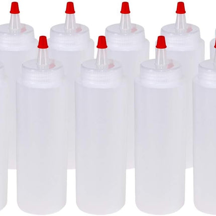 10 Pack 8-Ounce Plastic Squeeze Bottles with Red Tip Caps for Food, Crafts, Art, Multi Purpose