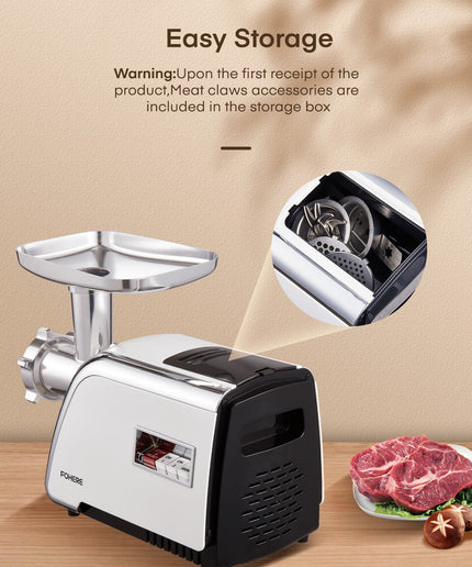 Electric Meat Grinder Heavy Duty, 3000W Max, Sausage Stuffer Maker with 4 Stainless Steel Grinding Plates & 3 Blades, Storage Box