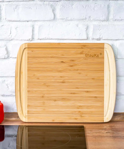 Large Wood Cutting Board for Kitchen 14x11 inch - Bamboo Chopping Board with Juice Groove - Wooden Serving Tray