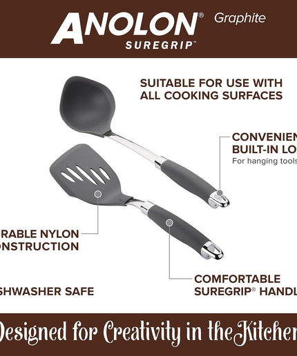 Suregrip Nonstick Utensil Kitchen Cooking Tools Set, 6 Piece, Graphite