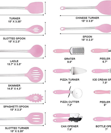 Kithcen Utensil Set 42 Cooking Utensils Nylon and Stainless Steel Utensils Set Kitchen Tool Set,Baking Set Kitchen Set Spatula Set Kitchen Gadgets Kitchen Tools Kitchen Accessories Pink