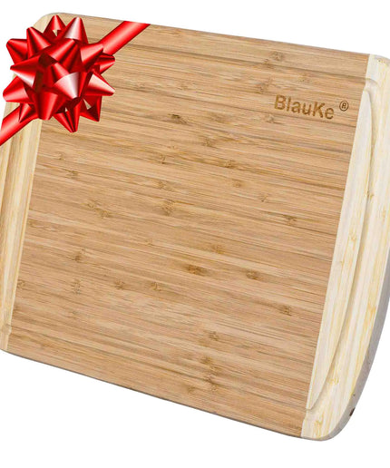 Large Wood Cutting Board for Kitchen 14x11 inch - Bamboo Chopping Board with Juice Groove - Wooden Serving Tray