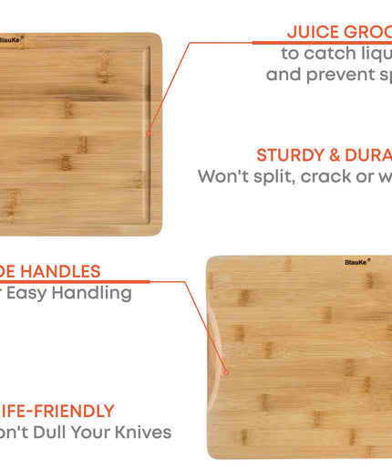 Wood Cutting Board for Kitchen 15x10 inch - Wooden Serving Tray - Large Bamboo Chopping Board with Juice Groove and Handles