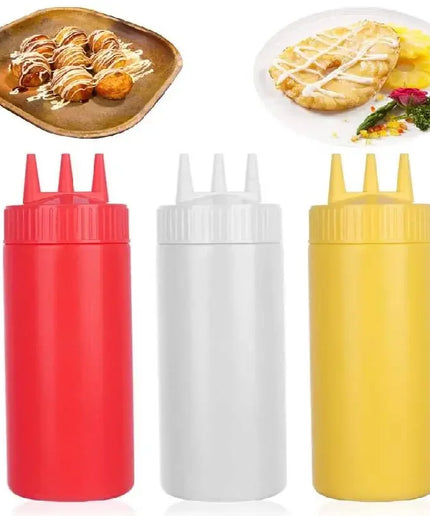 3Pcs 650Ml Ketchup Squeeze Bottle Plastic Condiment Squeeze Squirt Bottles 3 Hole Dispensing Bottles for Oil BBQ Sauces Paint