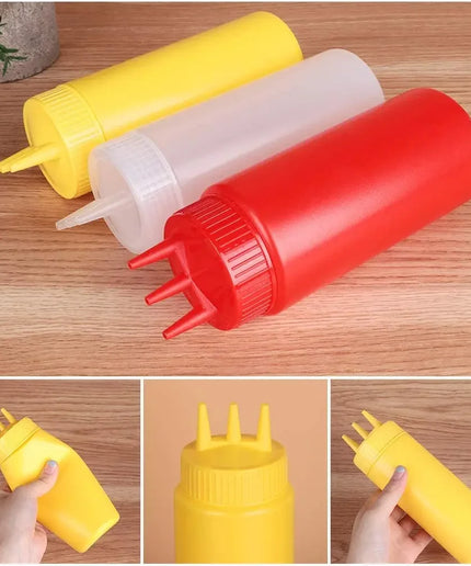 3Pcs 650Ml Ketchup Squeeze Bottle Plastic Condiment Squeeze Squirt Bottles 3 Hole Dispensing Bottles for Oil BBQ Sauces Paint