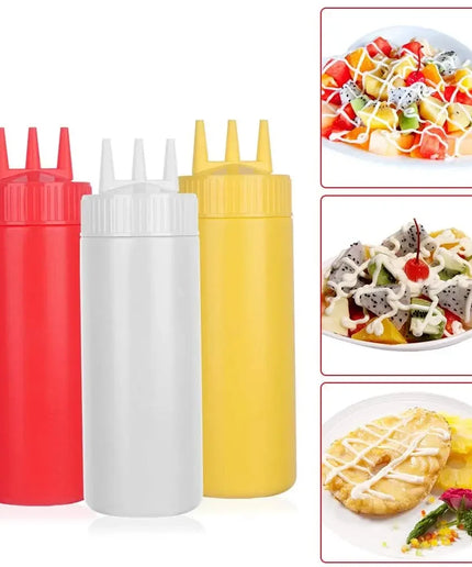 3Pcs 650Ml Ketchup Squeeze Bottle Plastic Condiment Squeeze Squirt Bottles 3 Hole Dispensing Bottles for Oil BBQ Sauces Paint