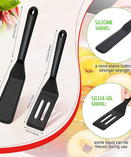 2 Pieces Mini Brownie Serving Spatula Set, Flexible Nonstick Silicone Serve Turner Slotted Cookie Spatula Silicone Square Spatula Kitchen Utensil for Cutting Serving Brownies Cookies Flip Eggs (Black)