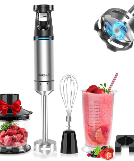 5-In-1 Immersion Hand Blender Handheld Mixer,  Stainless Steel Handheld Stick Blender with Turbo Mode, 700Ml Beaker, 500Ml Chopping Bowl, Whisk, Wall Rack Attachments, Bpa-Free…