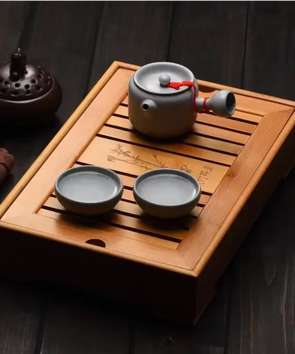 Bamboo Tea Trays Kung Fu Tea Accessories Tea Tray Table with Drain Rack Chinese Tea Serving Tray Set Free Shipping