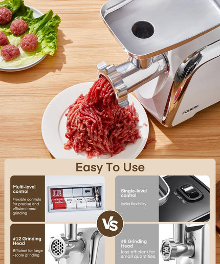 Electric Meat Grinder Heavy Duty, 3000W Max, Sausage Stuffer Maker with 4 Stainless Steel Grinding Plates & 3 Blades, Storage Box