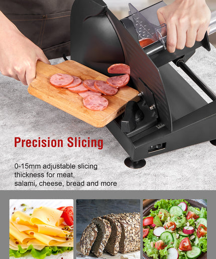 Meat Slicer 200W Electric Deli and Food Slicer with Two Removable 7.5" Stainless Steel Blade, 0 - 15 Mm Adjustable Thickness