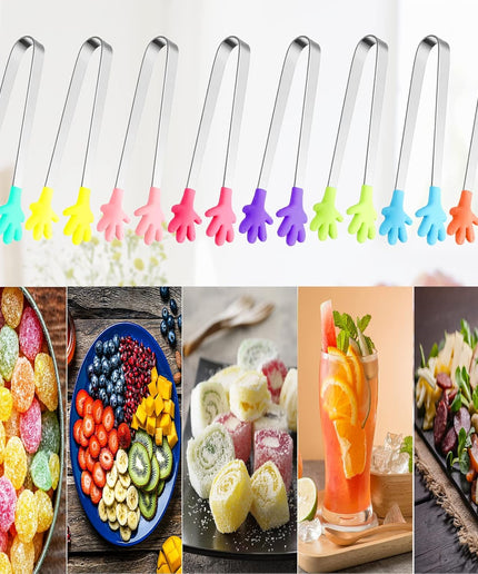 8PCS Silicone Mini Tongs, 5Inch Hand Shape Food Tongs, Colourful Small Kids Tongs for Serving Food, Ice Cube, Fruits, Sugar, Barbecue by  (Palm Sharp)