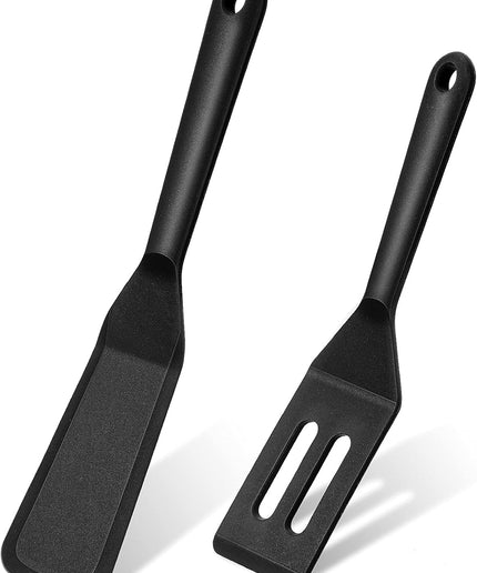 2 Pieces Mini Brownie Serving Spatula Set, Flexible Nonstick Silicone Serve Turner Slotted Cookie Spatula Silicone Square Spatula Kitchen Utensil for Cutting Serving Brownies Cookies Flip Eggs (Black)