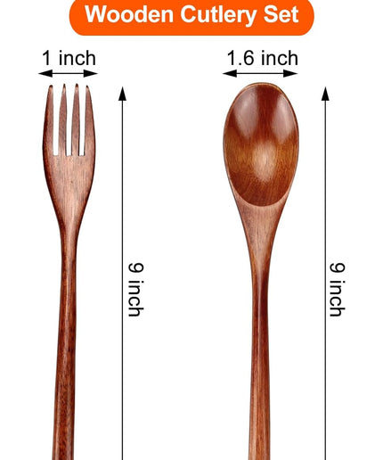 Wooden Spoon and Fork for Eating Utensil Set Lunch Wood Cutlery Japanese Silverware Sets Wooden Flatware Reusable Bamboo Utensils Korean Wood Forks Spoons