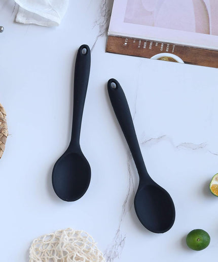 Silicone Nonstick Mixing Spoons Set 2 - Piece,High Heat Resistant to 480°F,Hygienic One Piece Design Cooking Utensil,For Set for Stirring Scooping and Mixing& Serving (Black)