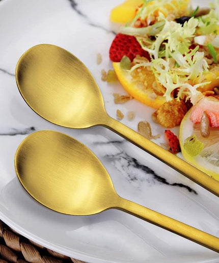 Korean Spoons, 8 Pieces Stainless Steel Soup Spoons, 8.5 Inch Korean Spoons,Gold Spoons with Long Handles, Asian Spoon,Cooking Spoon Set,Round Spoon for Home, Kitchen or Restaurant (Golden)