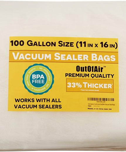 100 Vacuum Sealer Bags: Gallon Size (11" X 16") by  Works with Foodsaver & Other Machines - 33% Thicker BPA Free, Commercial Grade, 11 X 16 Inches