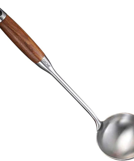 Soup Ladle,304 Stainless Steel Cooking Ladle Spoon Wok Tools with Long Wooden Handle Heat Resistant,Silver/14.6Inch