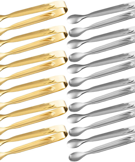 12Pcs Ice Tongs,Stainless Steel Serving Tongs,Mini Sugar Tongs Appetizers Tongs for Coffee Bar Tea Party,Desserts Cooking Kitchen Tongs Cube Tongs(6 Gold + 6 Silver, 4.3 Inches)