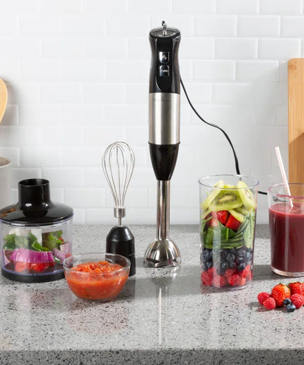 6-Speed Immersion Blender - 4-In-1 Hand Mixer with Whisk, Food Processor Cup, and 32Oz Beaker for Soup, Smoothies, and More