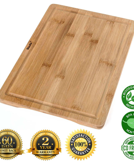 Wood Cutting Board for Kitchen 15x10 inch - Wooden Serving Tray - Large Bamboo Chopping Board with Juice Groove and Handles